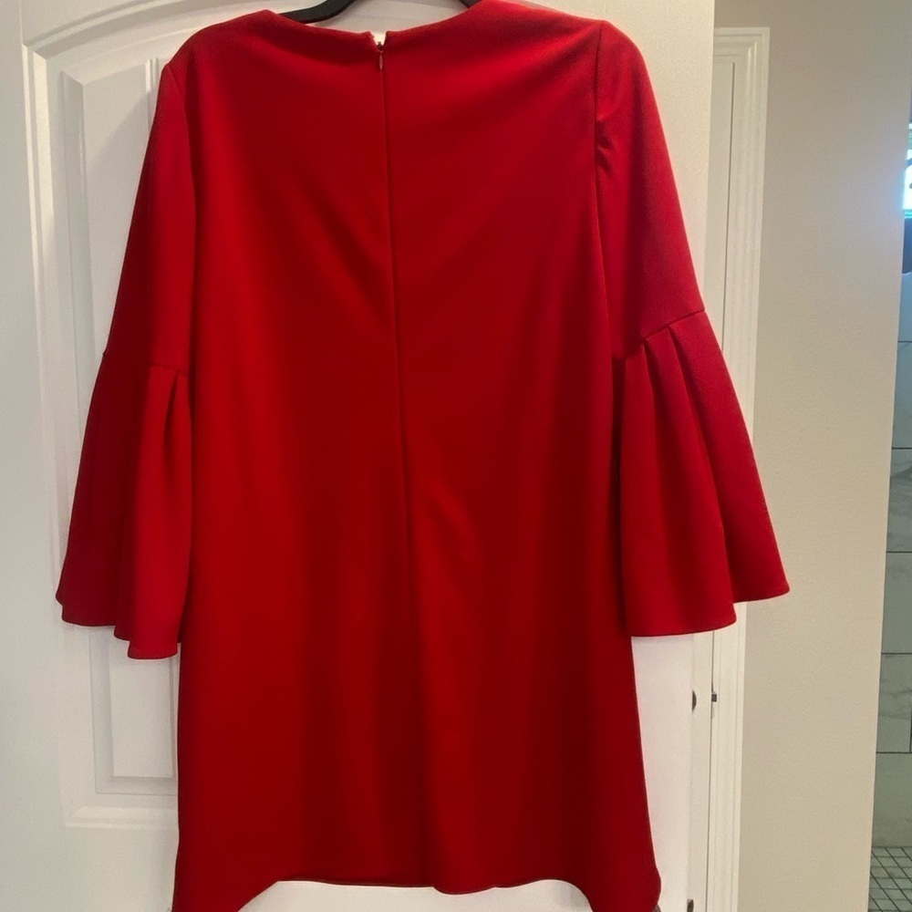 Antonio Melani 12 long bell sleeve red polyester blend stretch sheath dress. - Picture 2 of 8